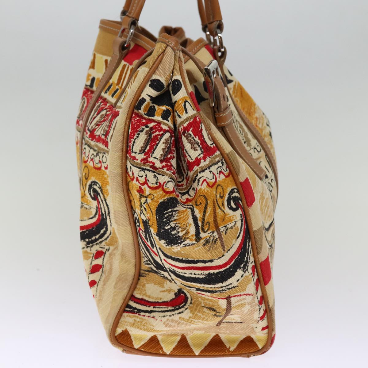 PRADA Hand Bag Canvas Beige bs14687