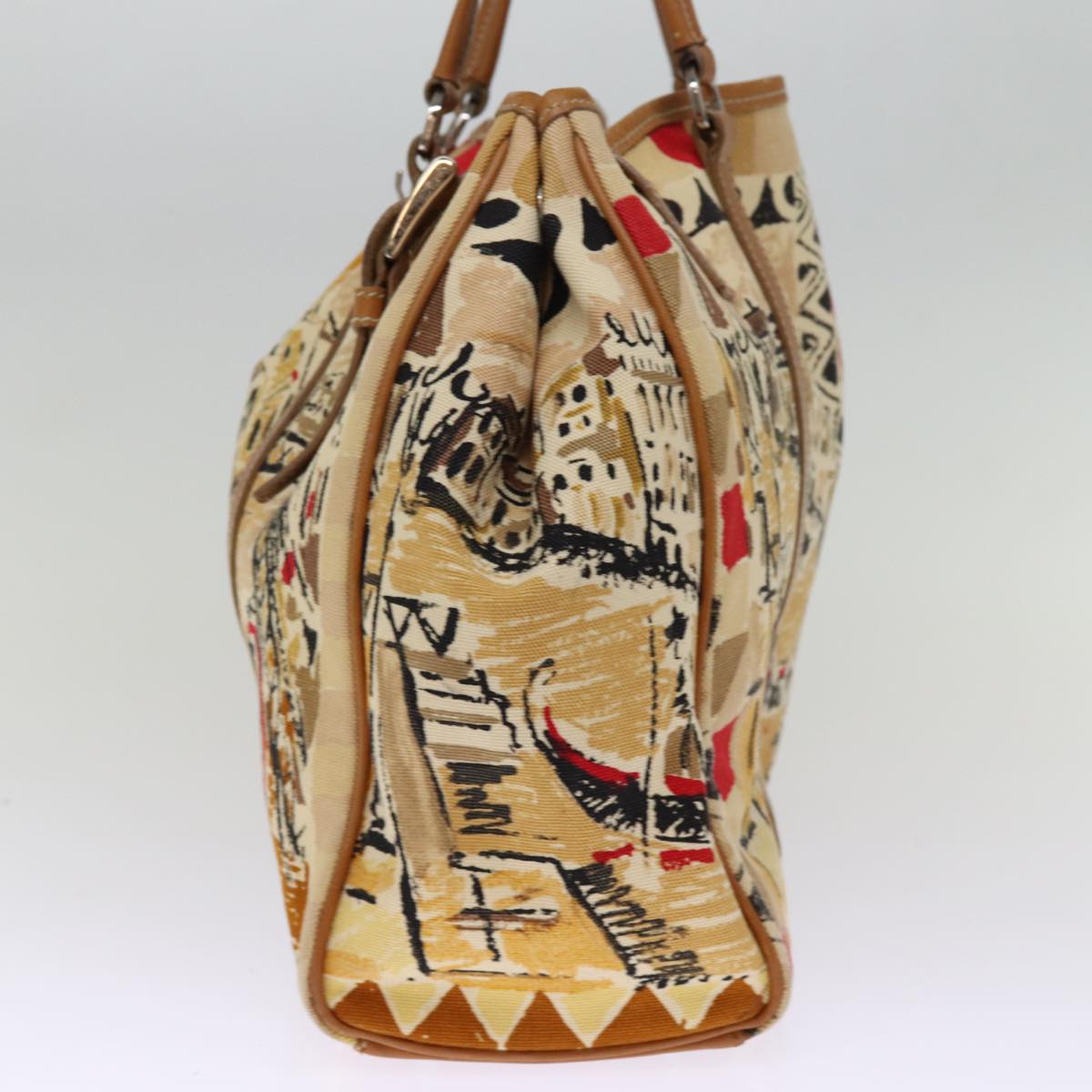 PRADA Hand Bag Canvas Beige bs14687