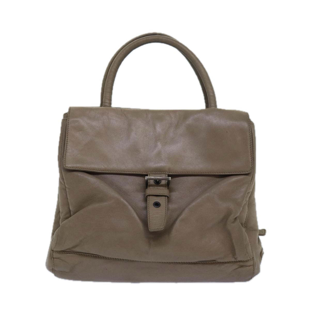 PRADA Hand Bag Leather Beige bs15591