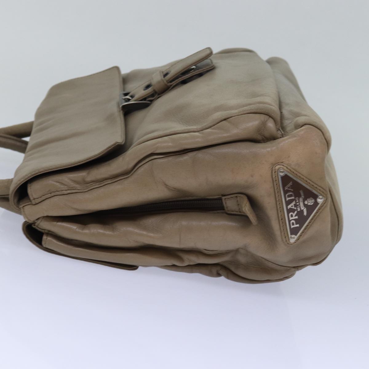 PRADA Hand Bag Leather Beige bs15591