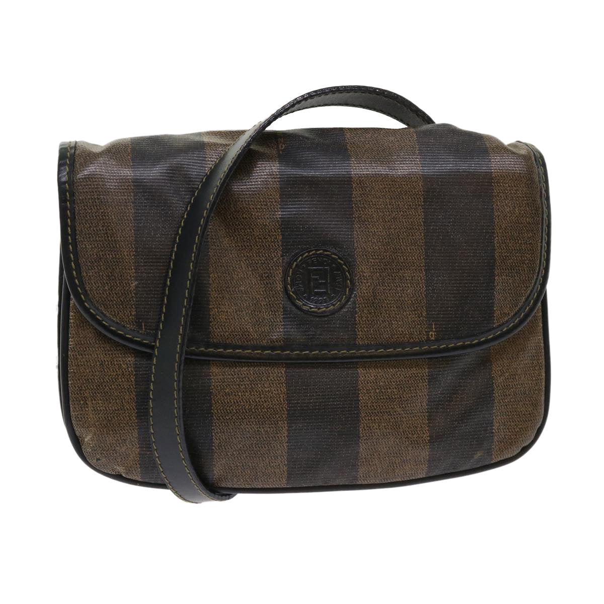 FENDI Pecan Canvas Shoulder Bag Black Brown bs6553