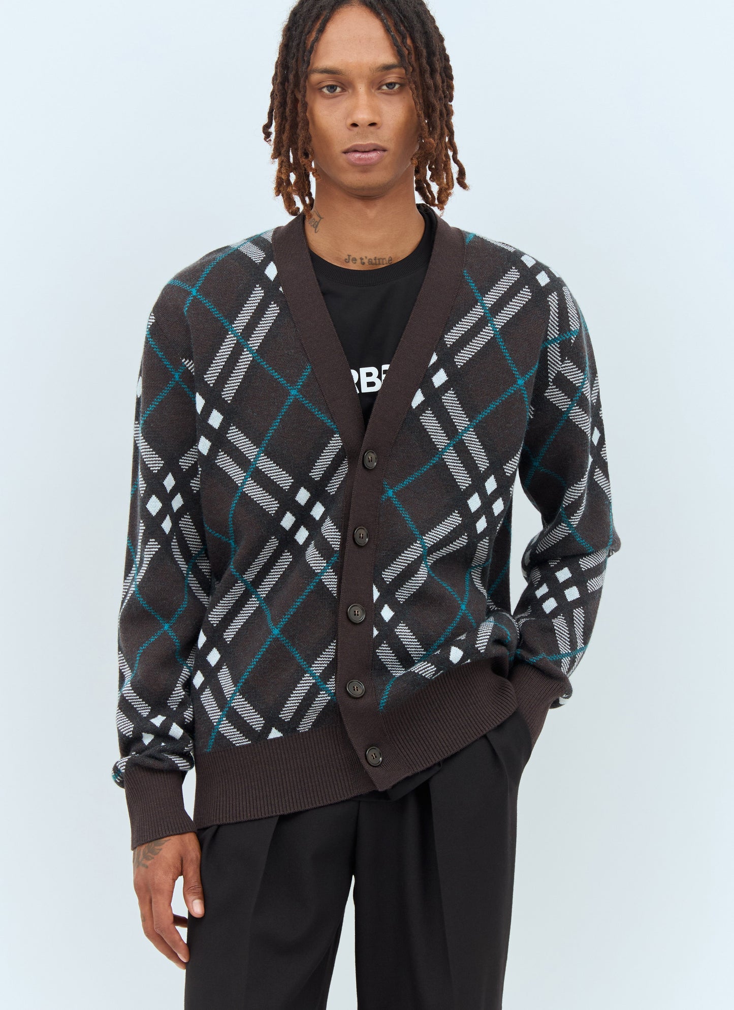 Burberry Men Check Wool Cardigan