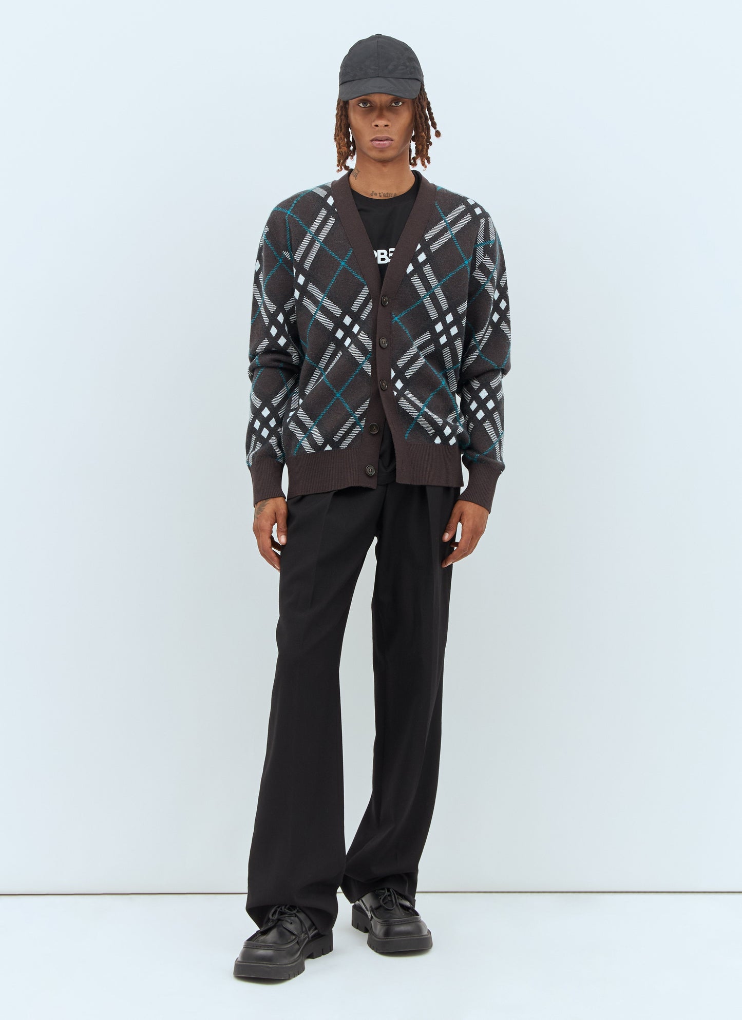 Burberry Men Check Wool Cardigan