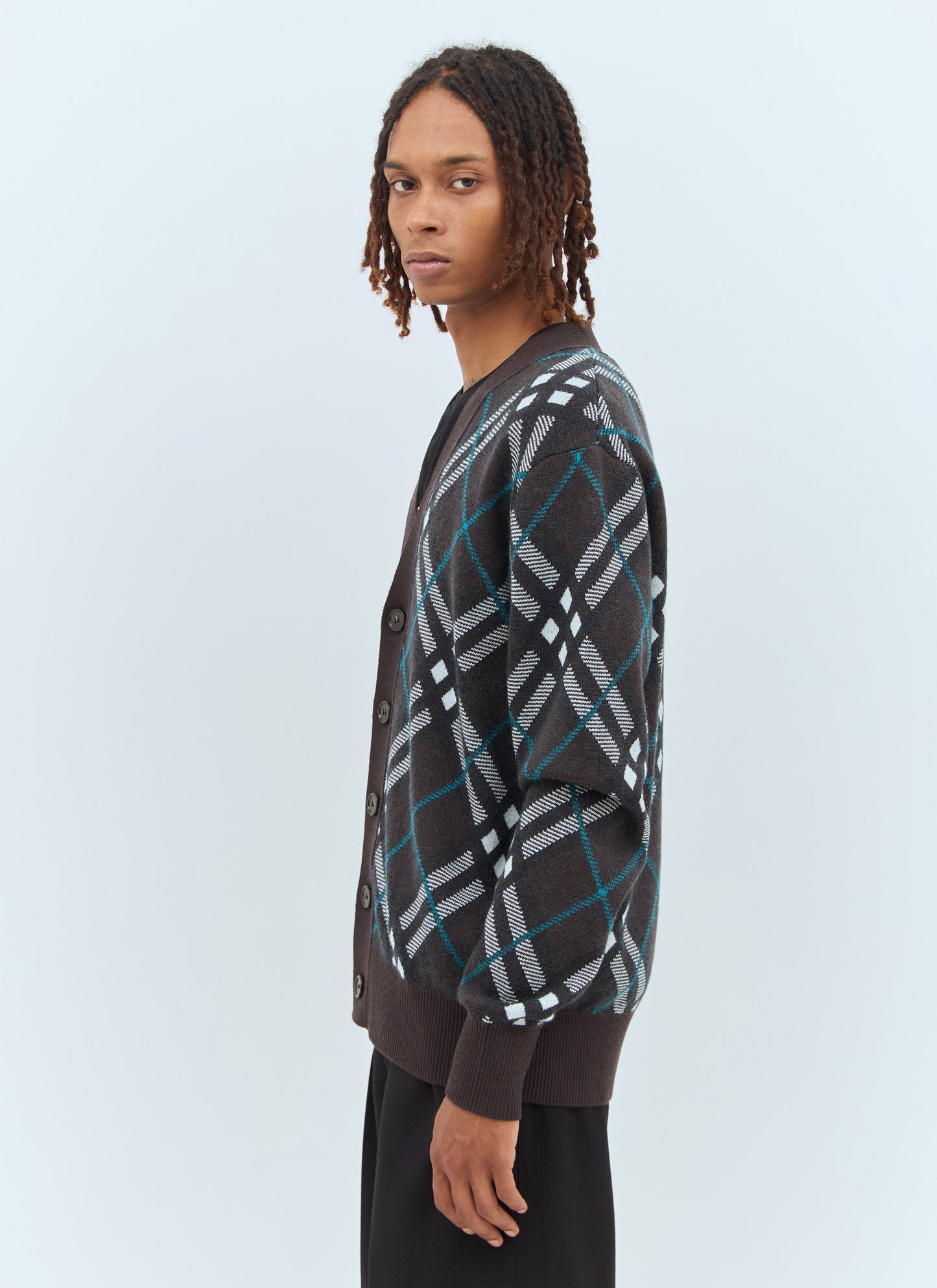 Burberry Men Check Wool Cardigan