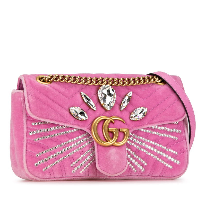 Gucci GG Marmont Crystal Bijou Velvet Chain Shoulder Bag