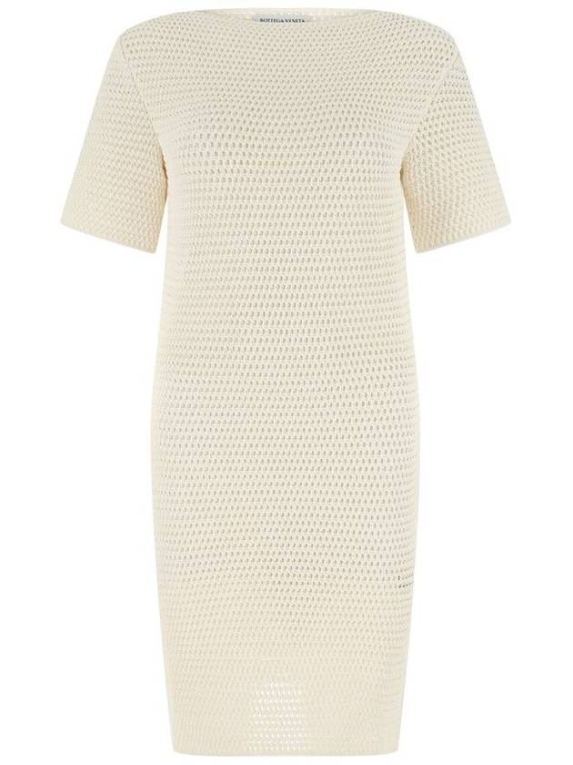 Bottega Veneta Women's Crochet Bag Cutout Short Sleeve Midi Dress White