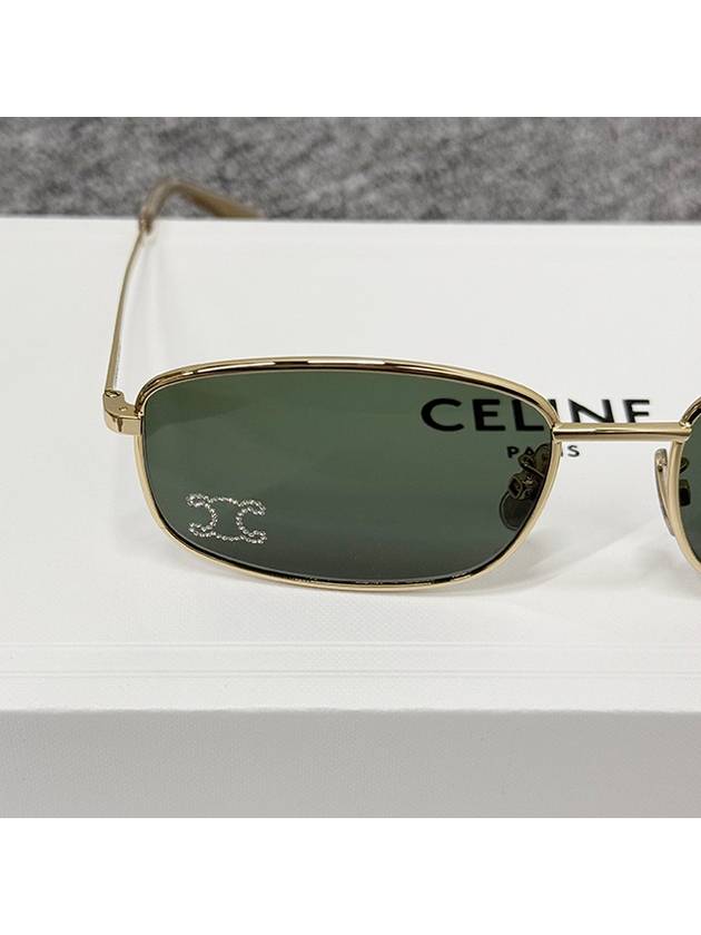 CELINE Triomphe Rhinestone Rectangular Sunglasses Gold Green