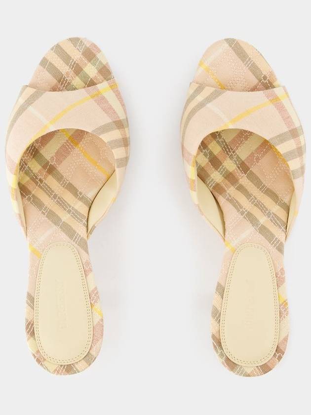 Burberry Mews Checked Linen Blend Low Kitten Heel Mule Teacup
