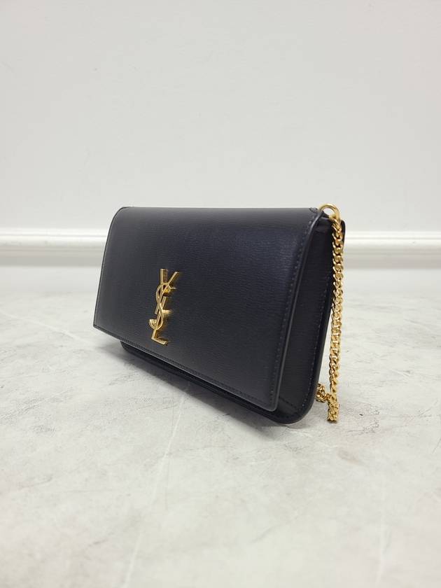 Saint Laurent Black leather gold logo phone holder mini chain bag