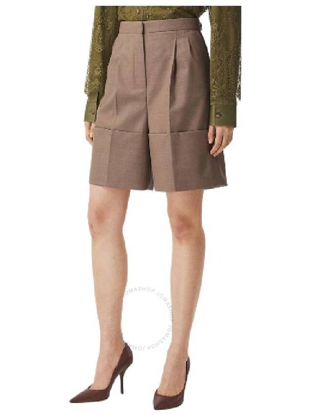 Burberry Wide Turn-Up Pintuck Wool Shorts Brown