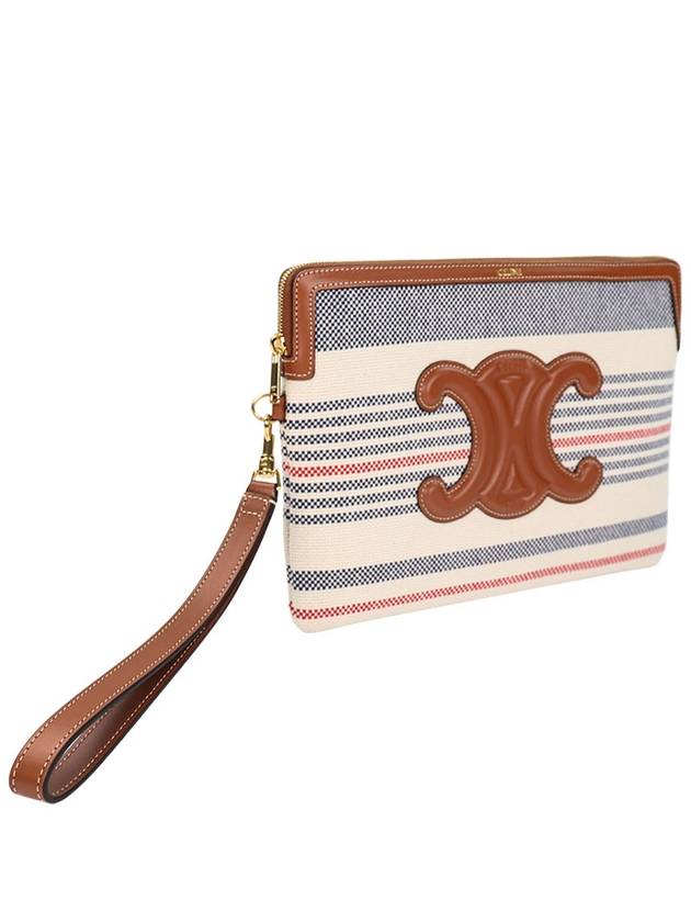 CELINE Strap Striped Textile Calfskin Pouch Bag