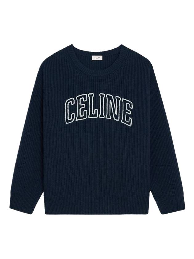 CELINE Logo Oversized Wool Knit Top Navy