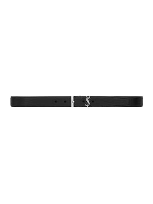 Saint Laurent Cassandre Lambskin Leather Belt Black
