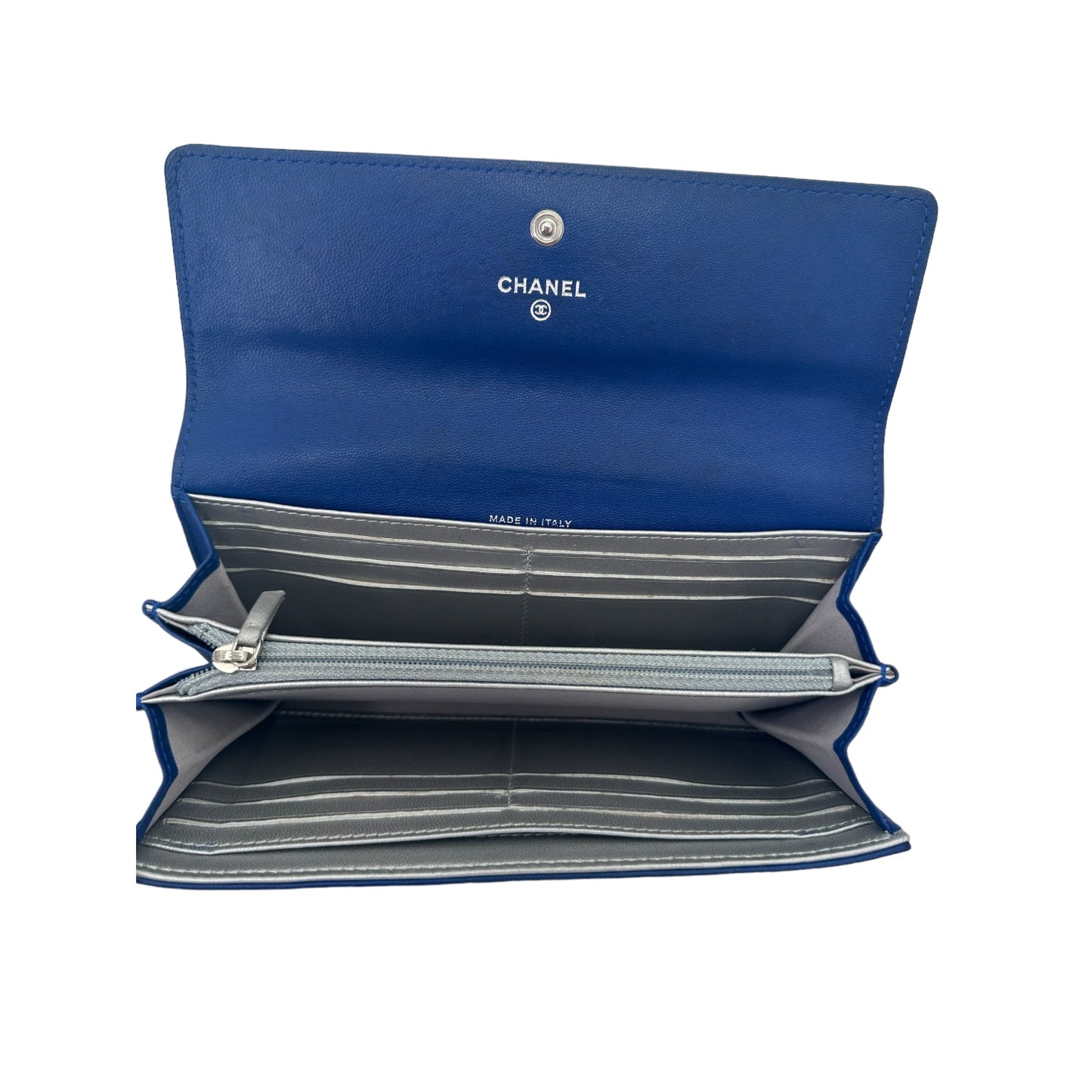 Chanel bag CC Flap Camellia Lambskin Long Wallet Blue