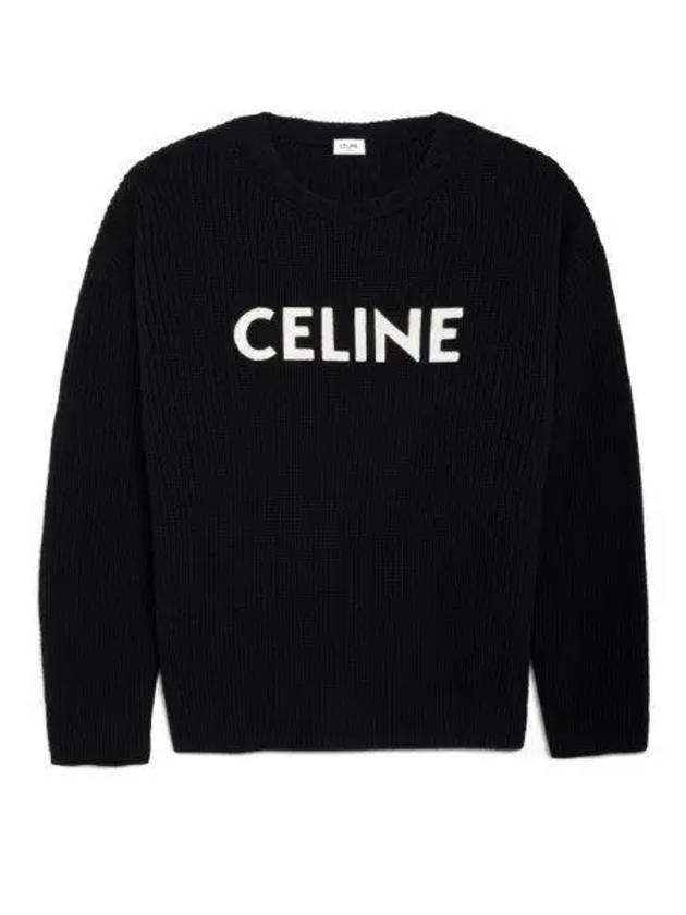 CELINE Logo Oversized Wool Knit Top Black