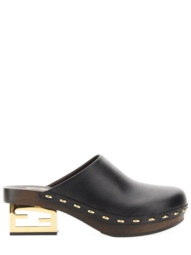 Fendi Baguette Show Leather Clog Mule Black