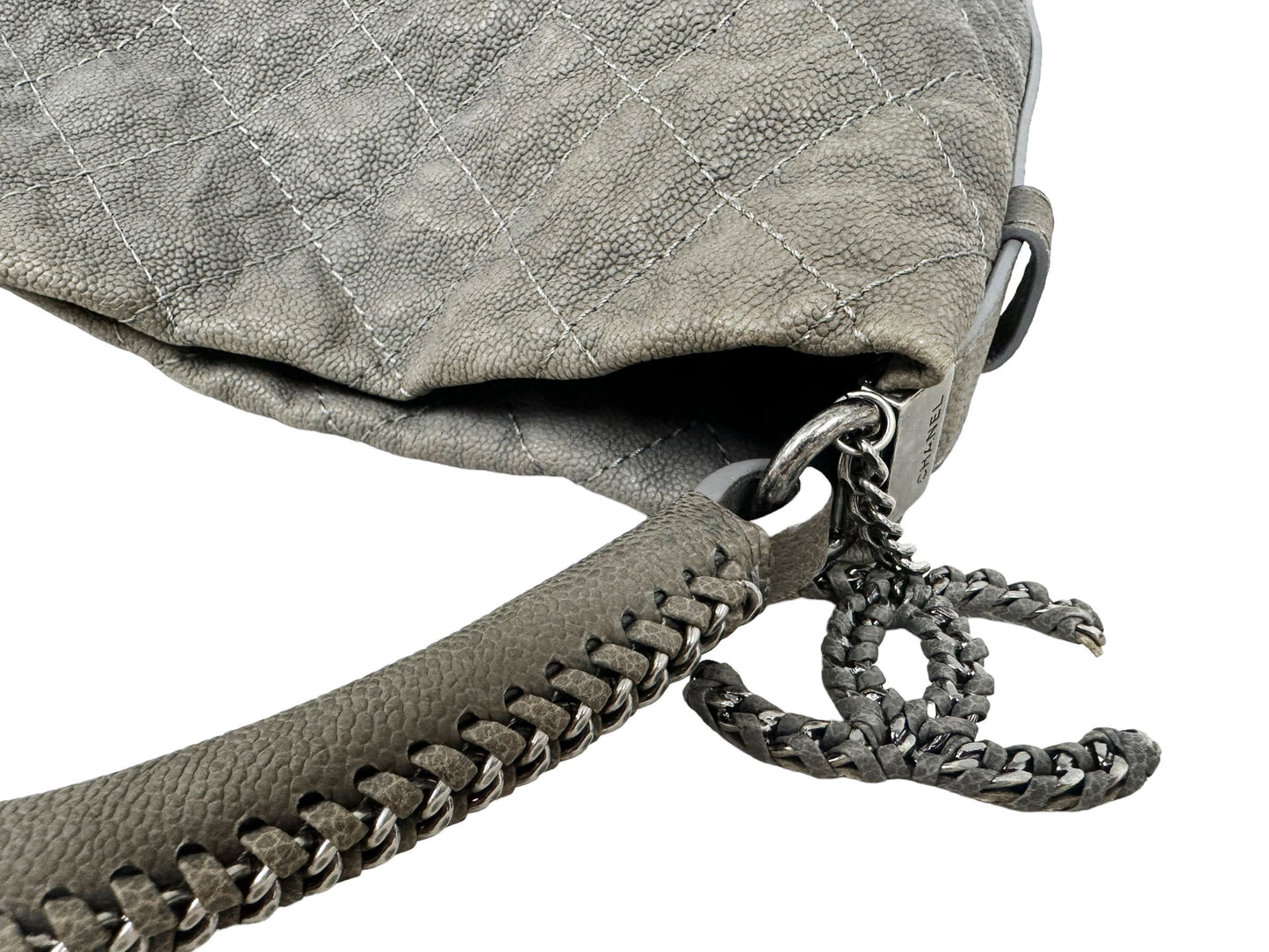 Chanel Aged Caviar Leather Boy Hobo Quilted Shoulder Tote CC Charm