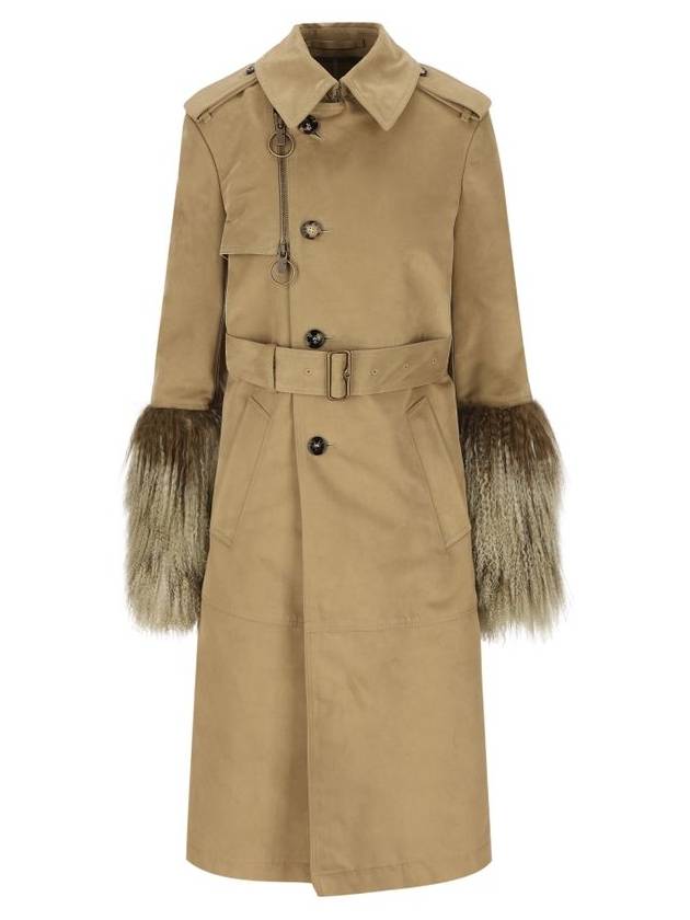 Burberry Shearling Cuffs Long Cotton Nylon Trench Coat Mountain