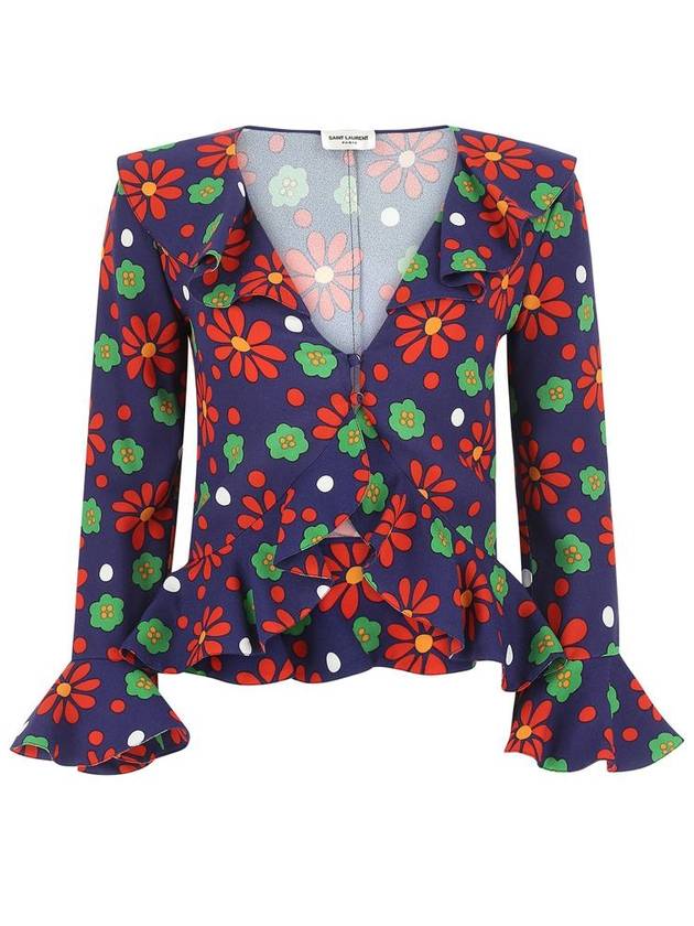 Saint Laurent floral ruffle blouse