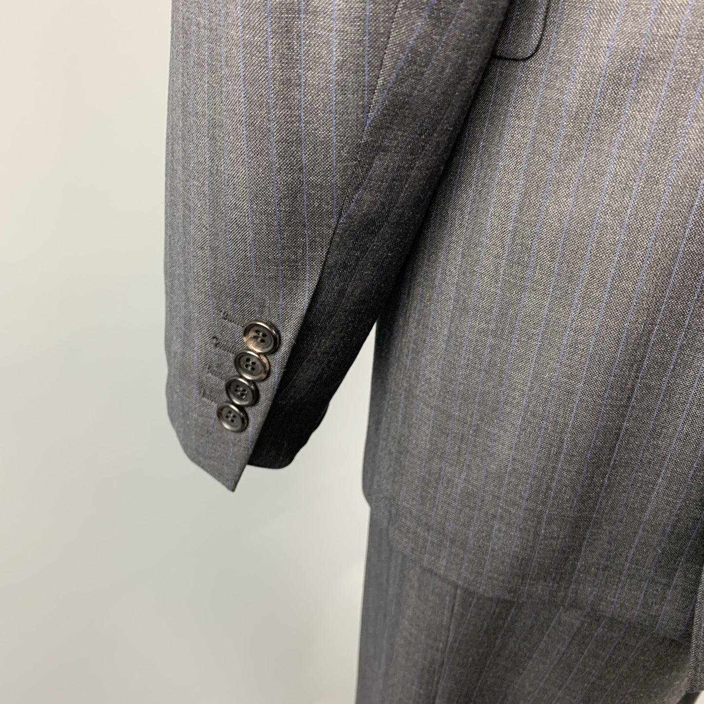 PRADA 42 Long Charcoal Stripe Wool 36 x 34 Suit