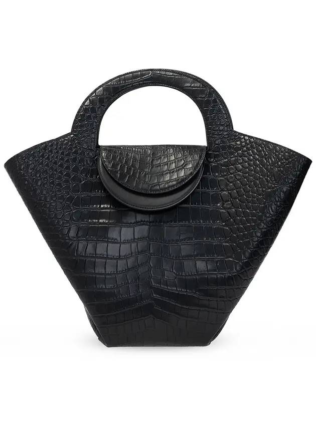 Bottega Veneta Crocodile Embossed Basket Tote Bag Black