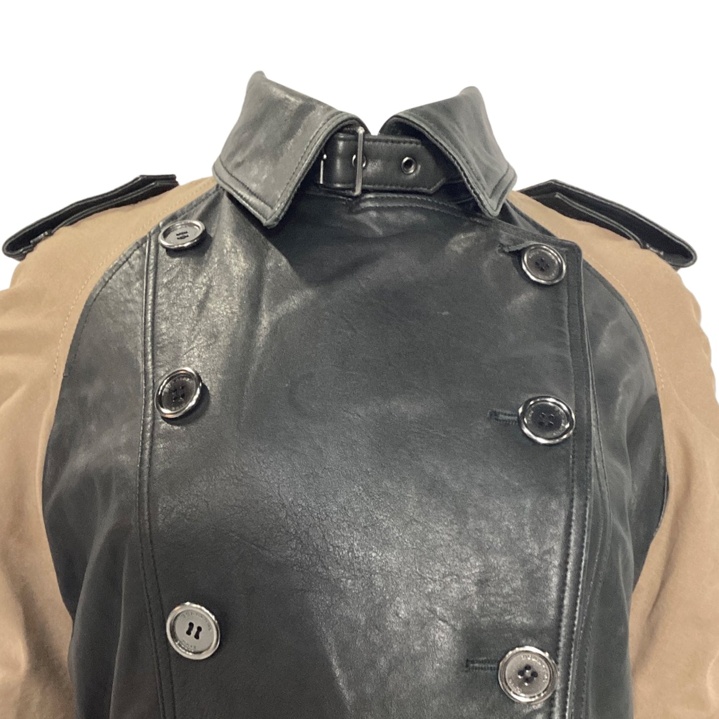 Burberry Brit Belted Double-Breasted Jacket in Black and Brown Lamb Leather