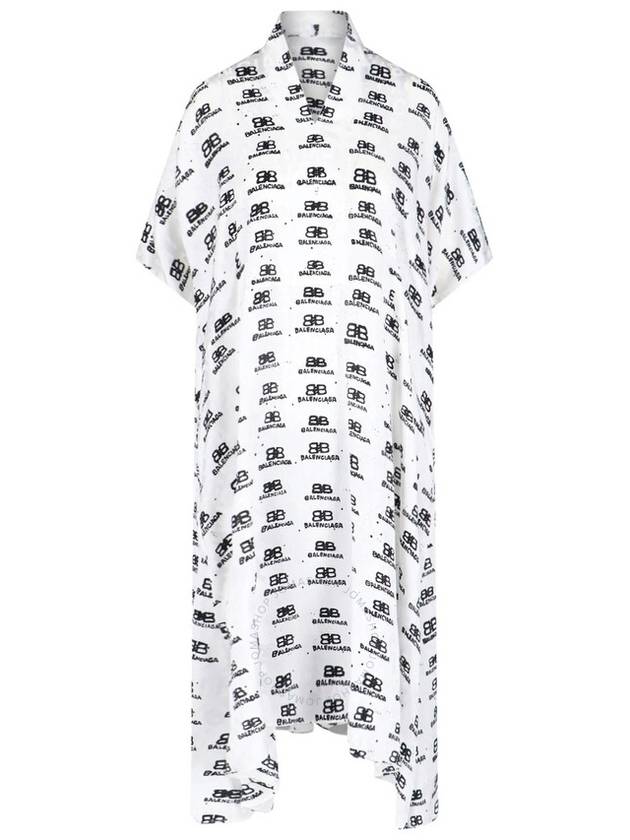 Balenciaga All-Over Logo Print Silk Midi Dress White