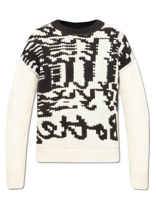 Bottega Veneta Crew Neck Graphic Wool Knit Top Ivory