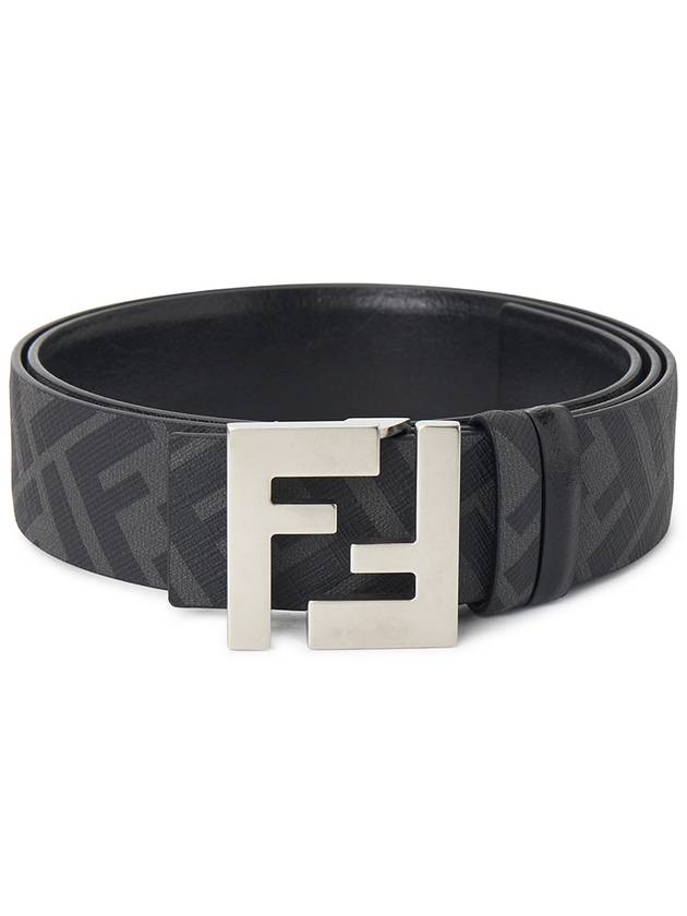 Fendi FF Square Buckle Reversible Leather Canvas Belt Black