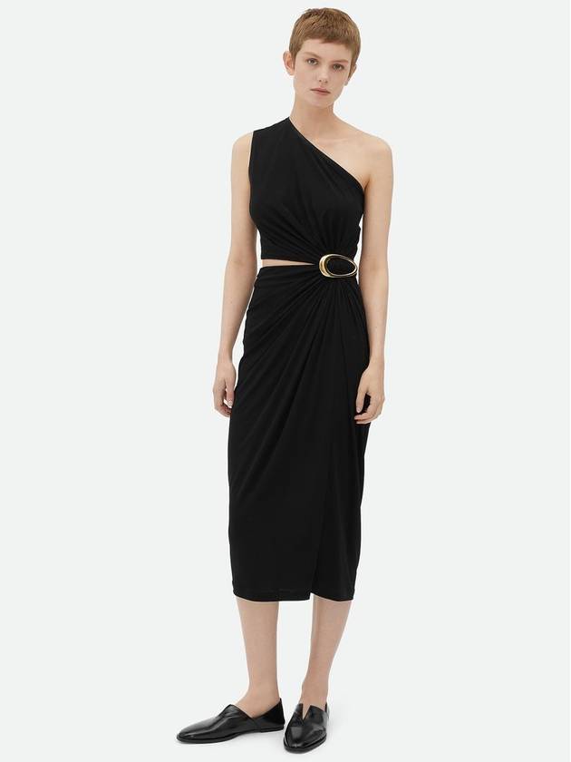 Bottega Veneta Crepe Viscose Jersey Midi Dress Black