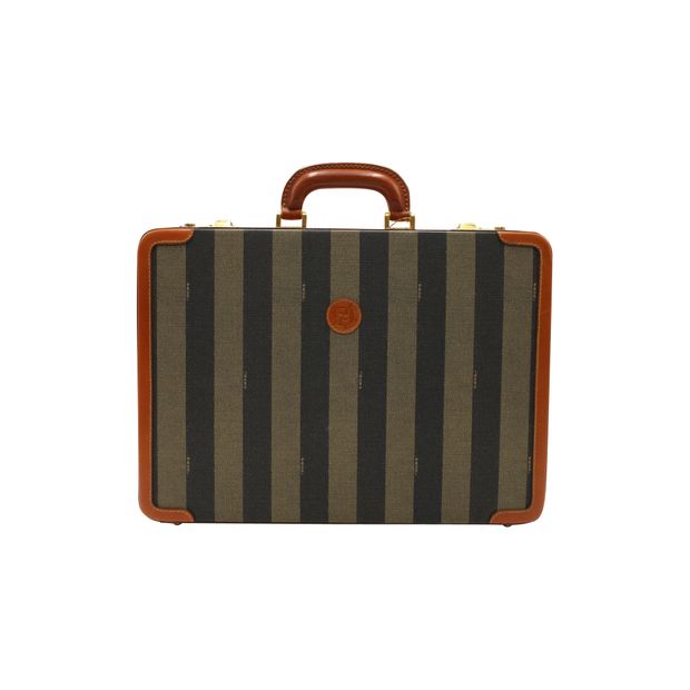 FENDI Vintage Leather & Striped Fabric Briefcase