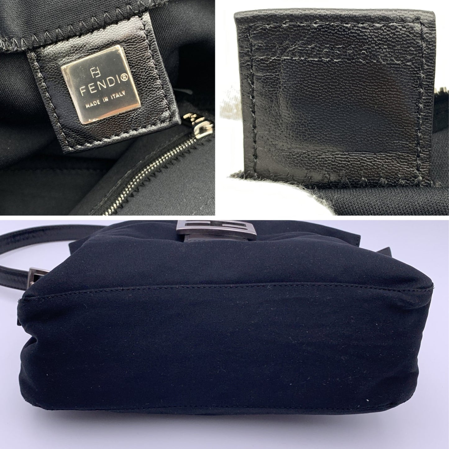 FENDI Black Fabric Front Pocket Baguette Shoulder Bag Handbag