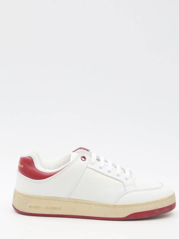 Saint Laurent Crack Lace Up Calf Leather Low Top Sneakers White Red
