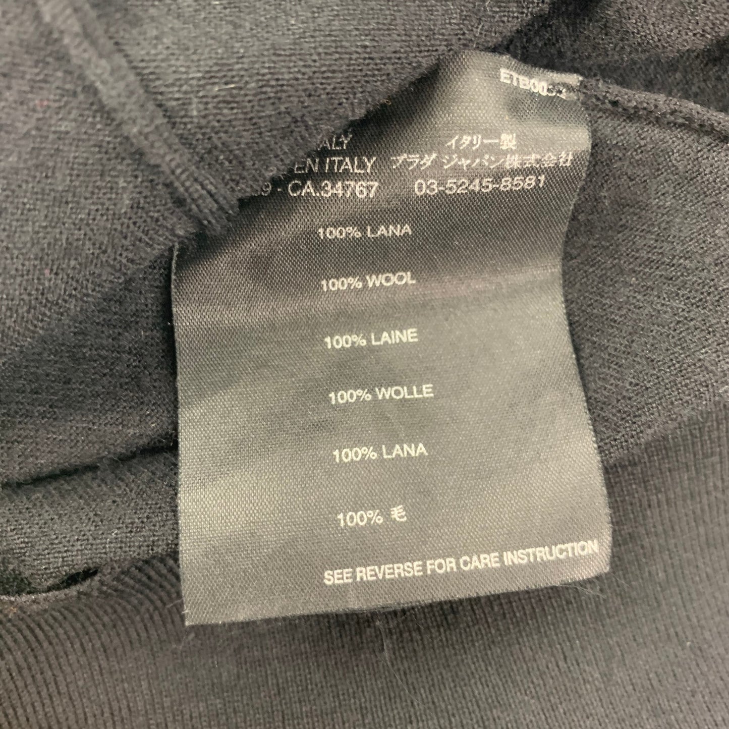 PRADA Size 2 Black Wool Long Sleeve Cardigan