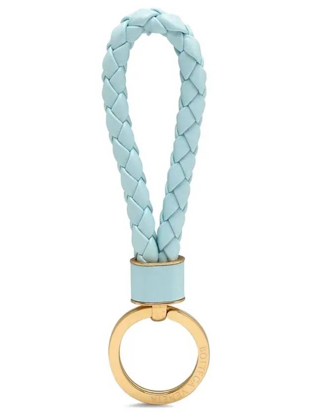 Bottega Veneta Intrecciato Lambskin Key Holder Light Blue