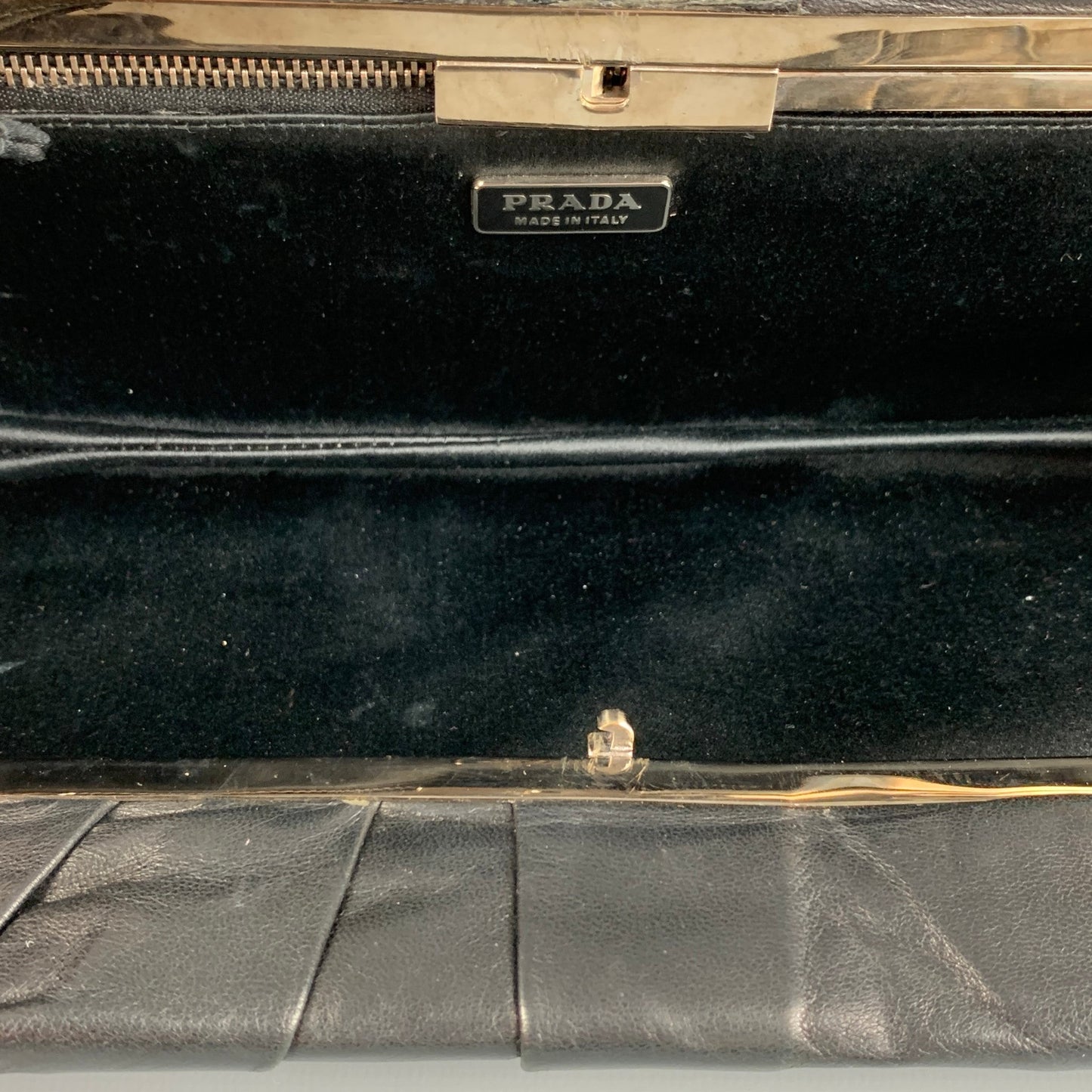 Vintage PRADA Black Pleated Leather Clutch Handbag