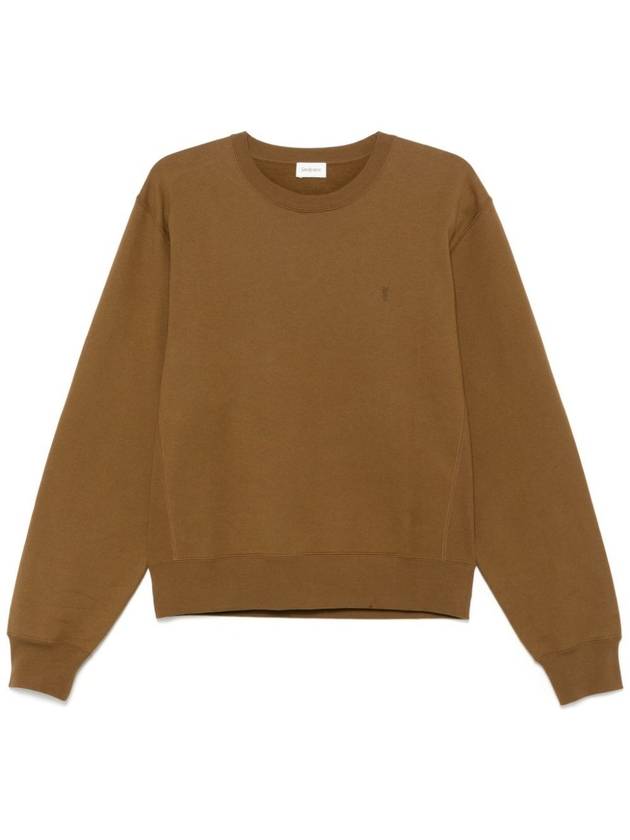 Saint Laurent Embroidered logo knit top brown