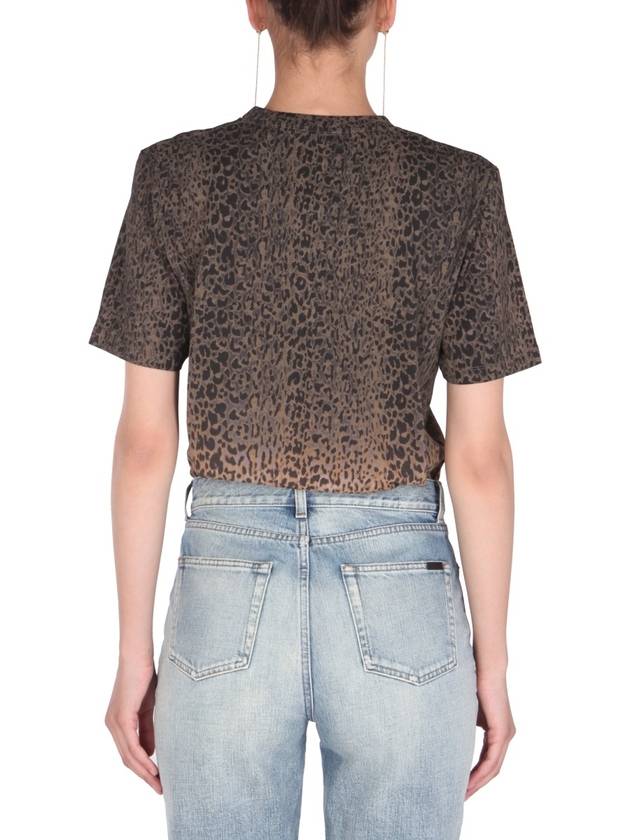 Saint Laurent Women's Leopard Tie Dye Short Sleeve T-Shirt Brown
