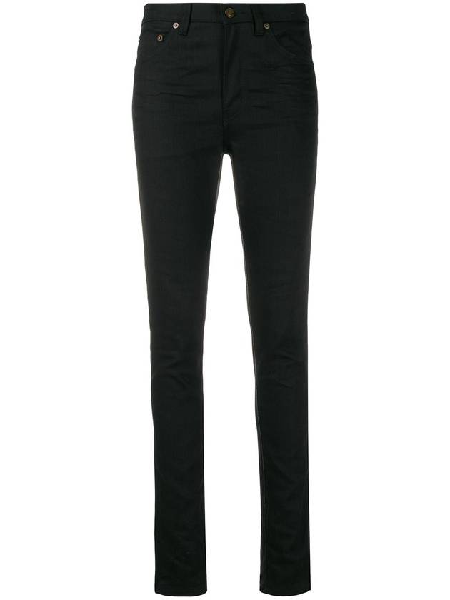 Saint Laurent Mid Rise Cotton Skinny Jeans Black