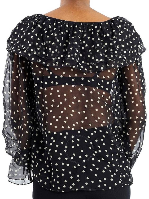 Saint Laurent Women's Ruffle Detail Polka Dot Blouse Black