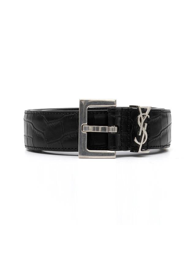 Saint Laurent Monogram Crocodile Leather Belt Black