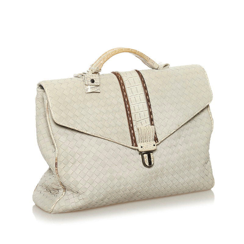 Bottega Veneta Interlude 191259 Business Bag Leather Light Grey Men's Gray