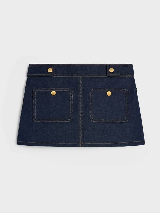 CELINE Trapeze Raw Wash Denim A-Line Skirt Rinsed