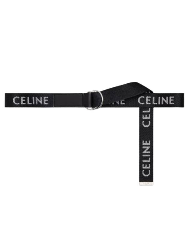 CELINE Medium Double Ring Jacquard Leather Belt Black