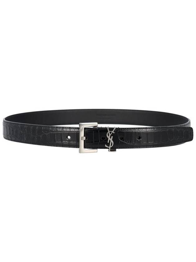 Saint Laurent Monogram Crocodile Leather Belt Black