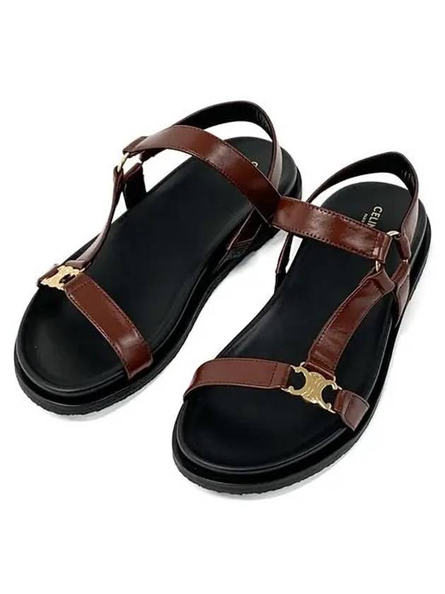 CELINE Maud Calfskin Triomphe Sandals Rust
