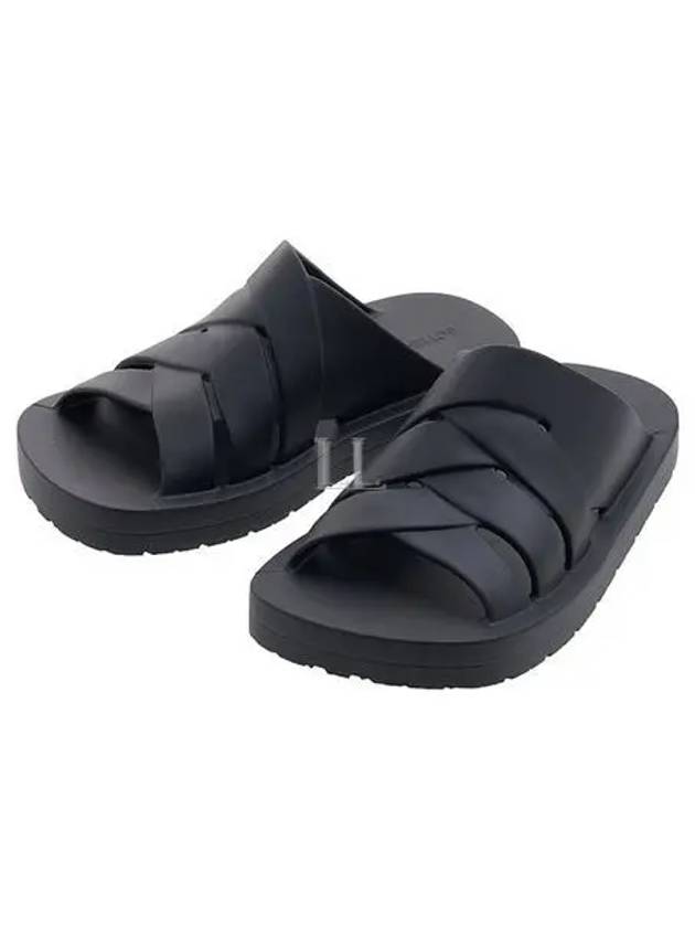 Bottega Veneta Flintston Intrecciato Matte Rubber Sandals Black