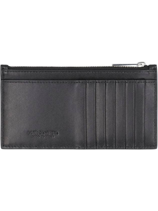 Bottega Veneta Intrecciato Zipper Leather Card Wallet Black