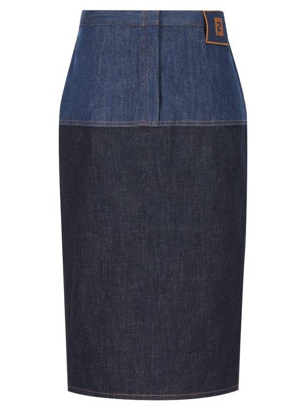Fendi Two Tone Denim Pencil Skirt Blue