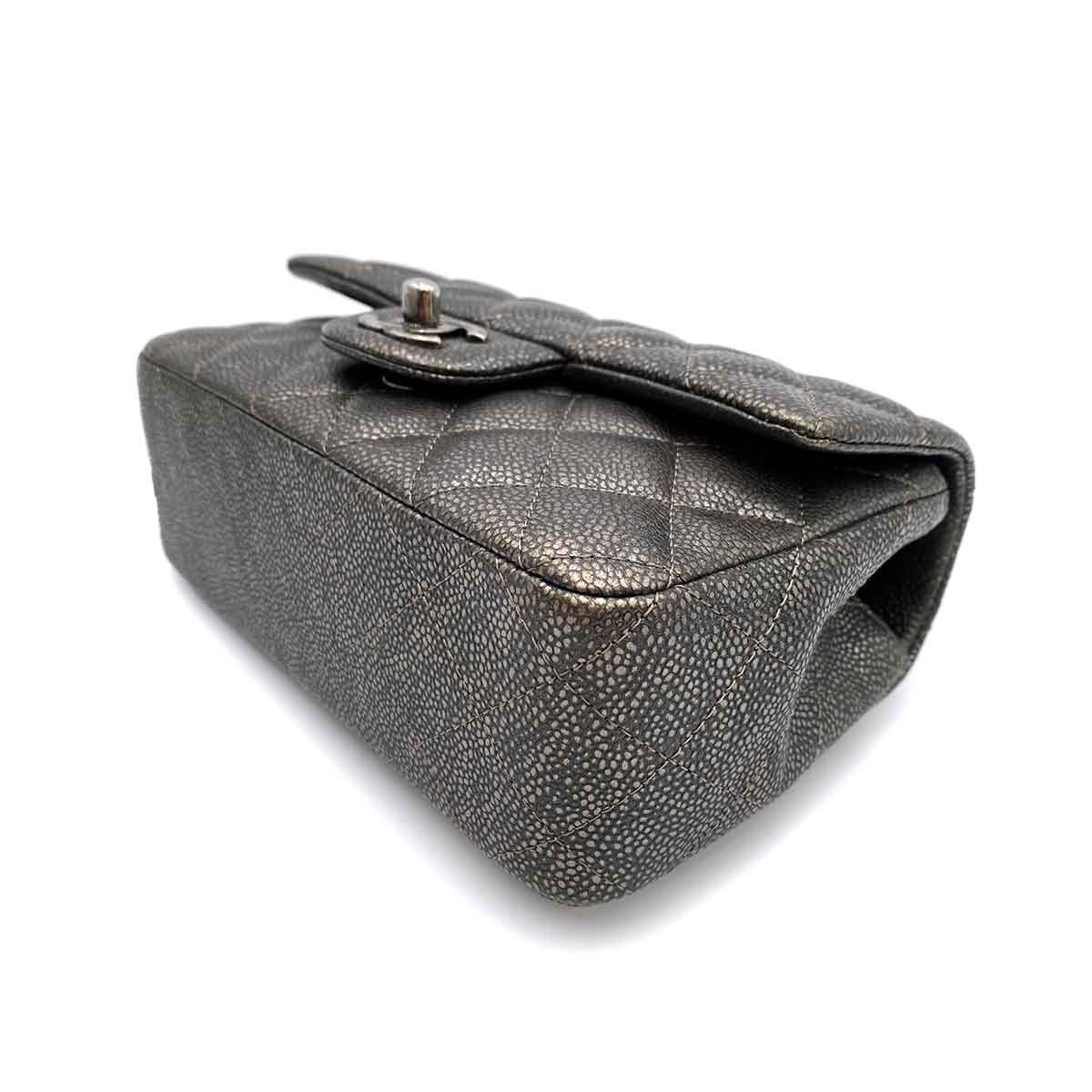 Chanel Mini Rectangle Metallic Gray Caviar Aged SHW #21 90232566